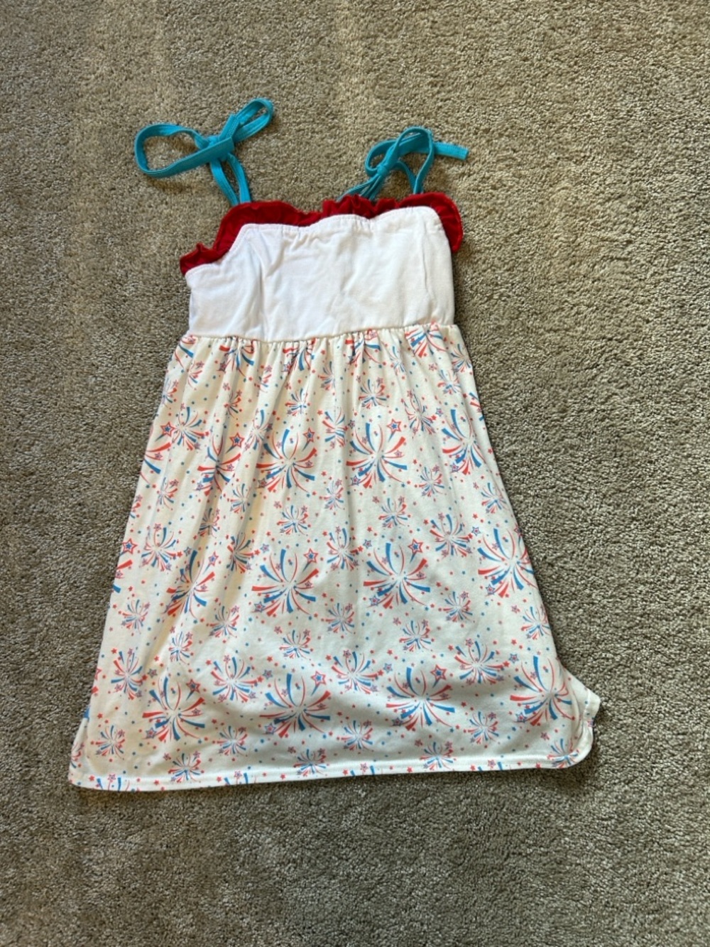 Girls White & Red Firework Print Sundress. Soft. Perfect for Monogram